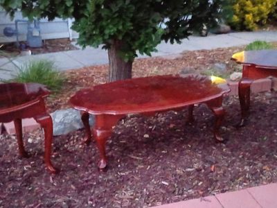 WOOD COFFEE TABLE AND 2 END TABLES