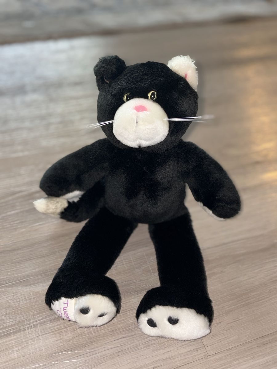 TWEAKS TWEAK The Cat Black White Plush Stuffed Animal Toy 14" Long Rare Pink Nose
