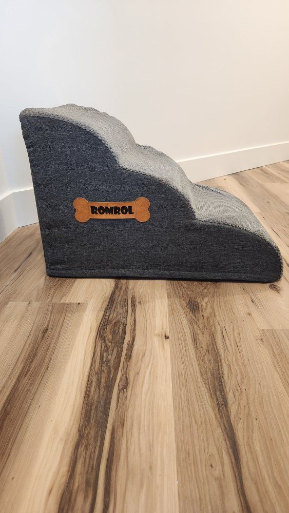 ROMROL 3-Step Pet Stairs Dog & Cat Ramp for Beds & Couches, Gray, Non-Slip 16" tall