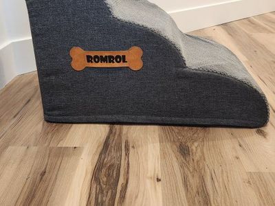 ROMROL 3-Step Pet Stairs Dog & Cat Ramp for Beds & Couches, Gray, Non-Slip 16" tall