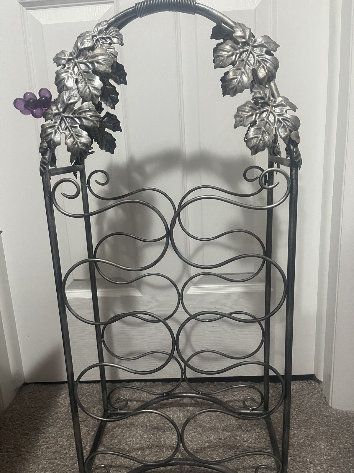 Beautiful Metal Wine Rack with Grape Accents