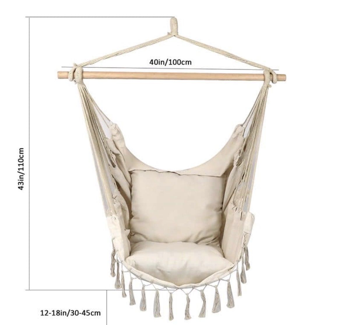 Ankwell Beige Cotton Hammock Chair Swing - Indoor/Outdoor Hanging Seat with Pillow