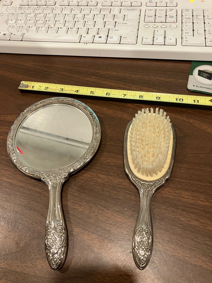 Vintage Metal Mirror And Brush