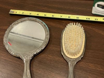 Vintage Metal Mirror And Brush