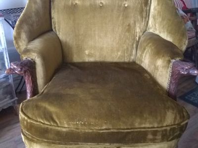 Vintage Crushed Velvet Wingback chair Olive green
