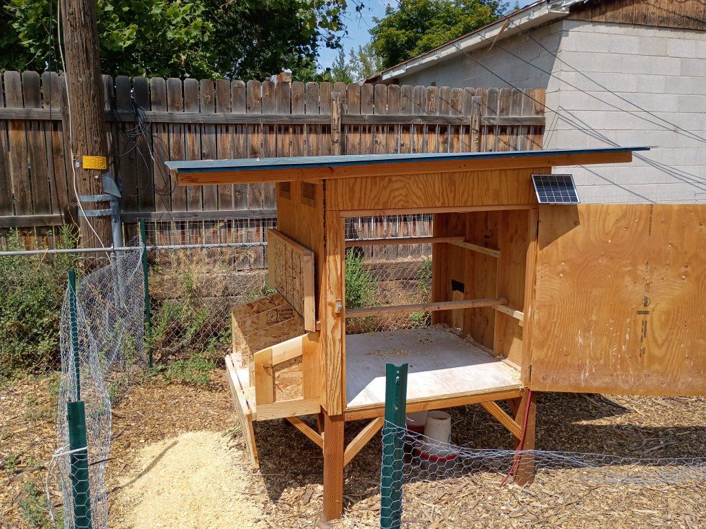 Wooden Outdoor Chicken Coop with Solar-Powered Automatic Door and Ramp