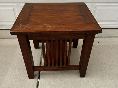 Mission Style Wood End Table - Dark Oak Square Side Table with Lower Shelf