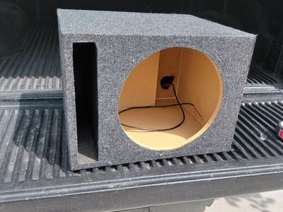 Single Subwoofer Ported Enclosure Box Carpeted Gray Wooden Speaker Cabinet