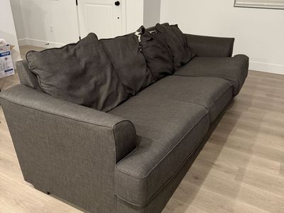 Comfortable Dark Gray Fabric Sofa Couch with Three Cushions