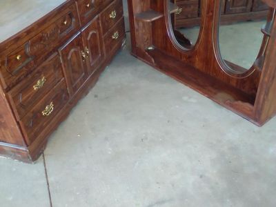 Vintage Wooden Dresser and Matching Mirror Vanity Set