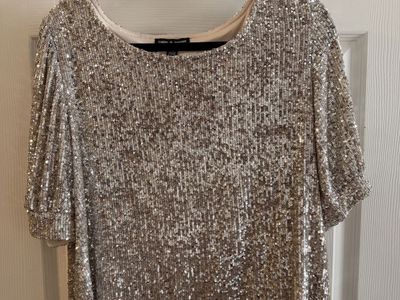 Cable & Gauge Women's Sequin Short Sleeve Top XL Gold Champagne