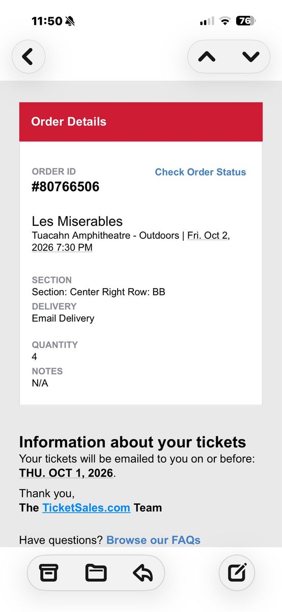 Les Miserables Tickets - Tuacahn Amphitheatre Fri Oct 2 2026 (4 Tickets)