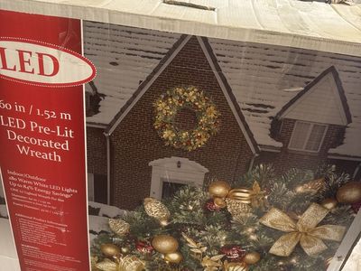 60in LED Pre-Lit Decorated Christmas Wreath - 280 Warm White Lights, Indoor/Outdoor