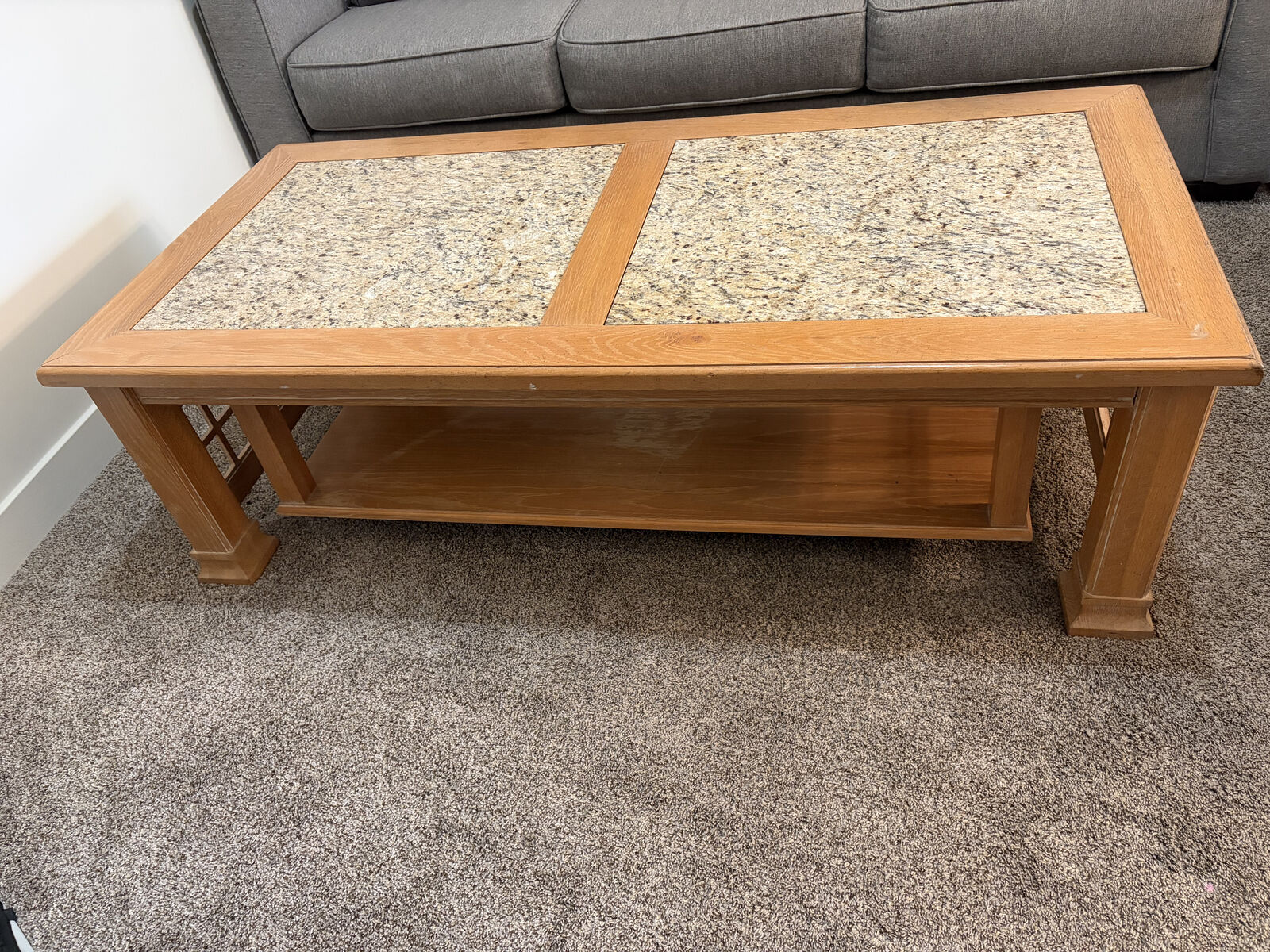 Wood Coffee Table with Marble Inlays