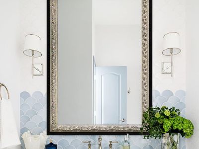 New Large Black Vintage Bathroom Mirror, 40"x28", Antique Wall Mirror for Vanity, Silver Foil Flower Petal Carvings