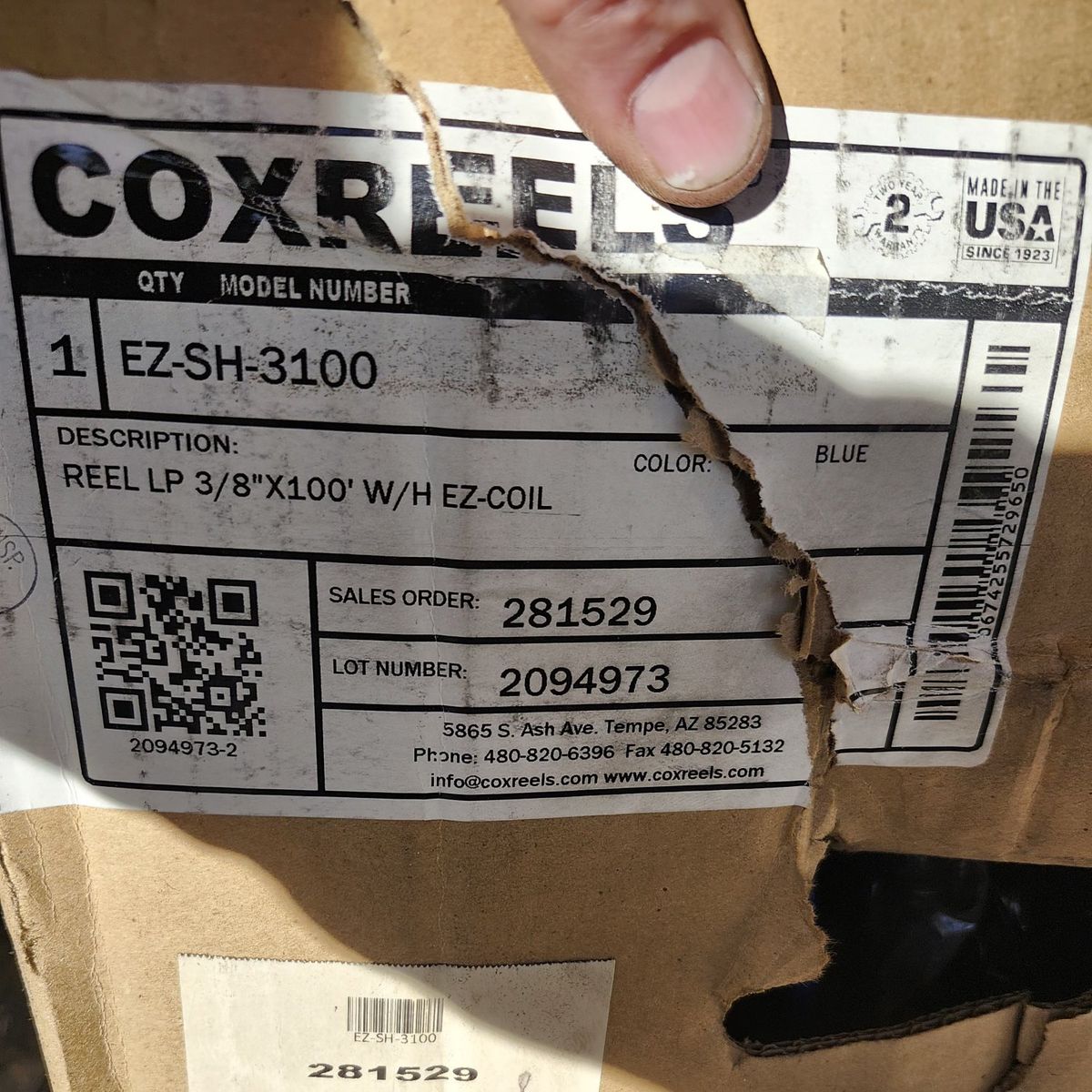 100'×3/8" Coxreels air hose