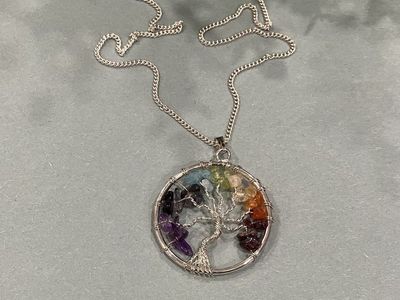 Silver Necklace With Gemstone Tree Pendant