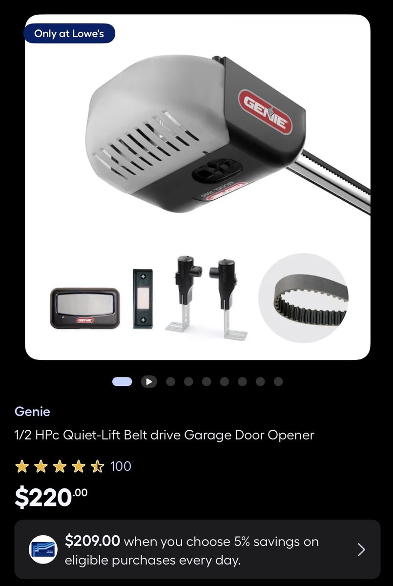 Genie 1/2 HPc Ultra-Quiet Lift Belt Drive Garage Door Opener