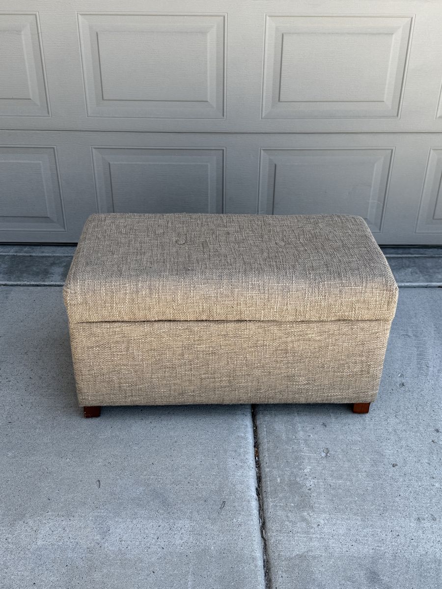 Upholstered Storage Ottoman - Tan/Brown Fabric, Multi-functional Accent Furniture