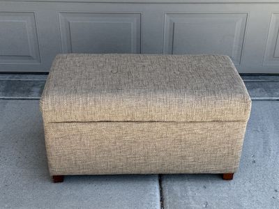 Upholstered Storage Ottoman - Tan/Brown Fabric, Multi-functional Accent Furniture