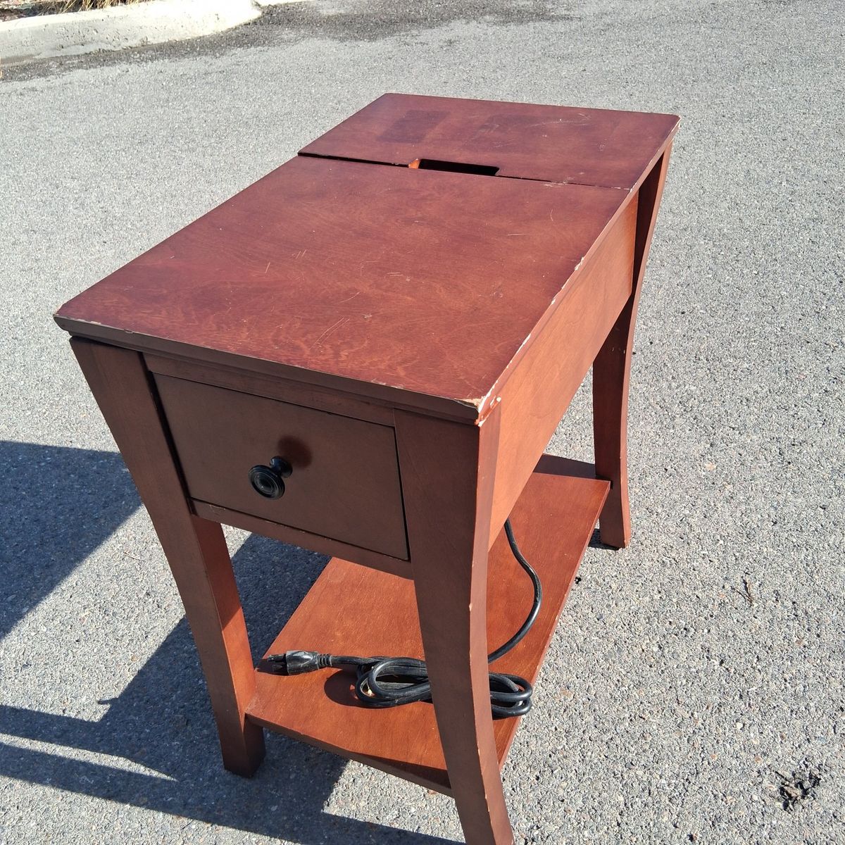 Wooden Charging Station End Table with Flip-Top Storage and Drawer