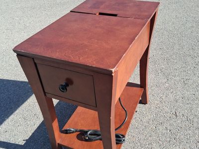 Wooden Charging Station End Table with Flip-Top Storage and Drawer