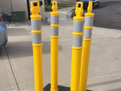 (4) Yellow Candlestick Barricades / Delineators w/ Weighted Bases
