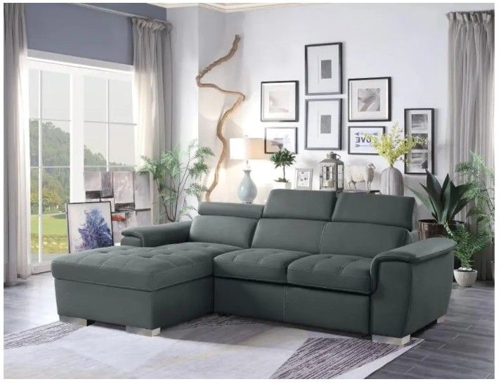 Ferriday Gray Sectional with Pullout Sofa Bed & Storage