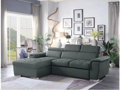 Ferriday Gray Sectional with Pullout Sofa Bed & Storage