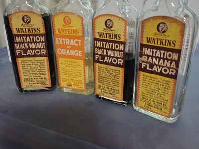 Vintage Watkins Extract Bottles Lot - Black Walnut, Orange, Banana