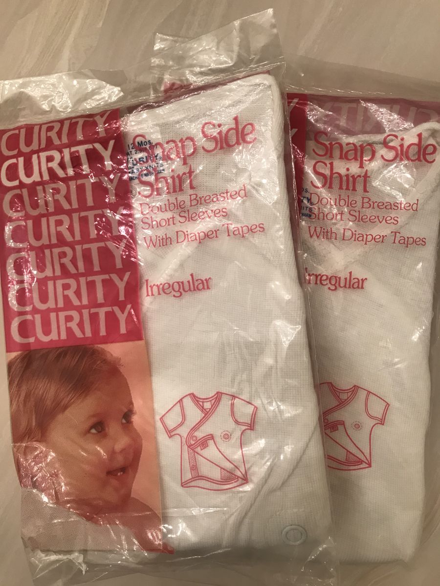 Lot 2 Curity Snap Side Shirt White 12 Months Baby Clothes Vintage NEW! sealed