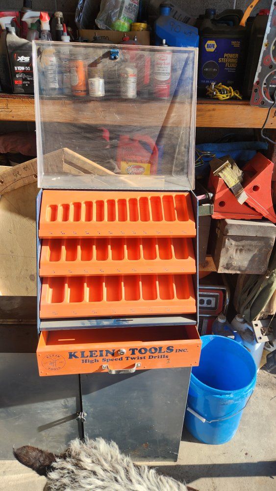Vintage Klein Tools High Speed Drillbit Display Case Storage Cabinet
