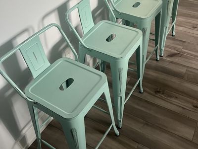 Set of 4 Mint Green Metal Bar Stools with Backs
