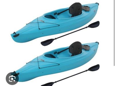 Pair of Blue Lifetime Kayaks with Paddles