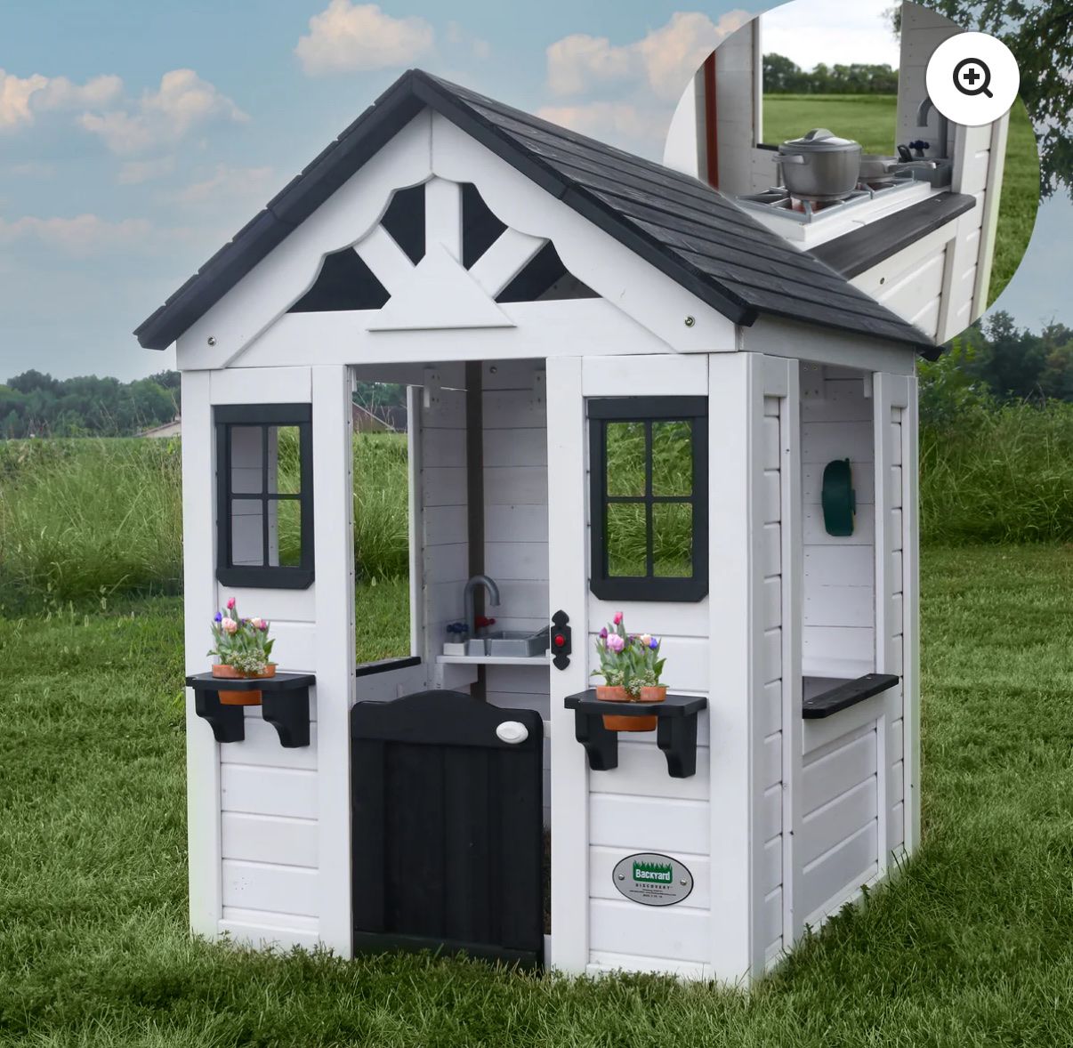 Backyard Discovery Wood Playhouse - White & Black, Barely Used, Great Condition