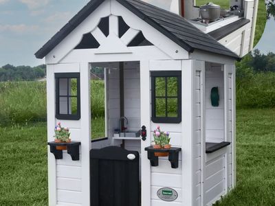 Backyard Discovery Wood Playhouse - White & Black, Barely Used, Great Condition