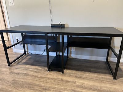 Black wood & metal desk with shelves