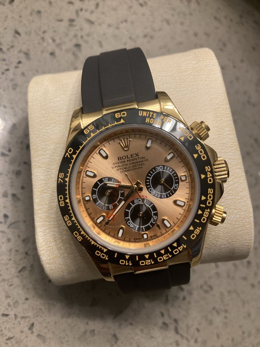 Rolex Cosmograph Daytona Gold Dial Oysterflex Rubber Strap Watch with Box