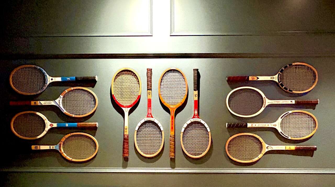 Vintage mid century antique wooden tennis rackets. Antique sports racket great cabin decor wall art wood