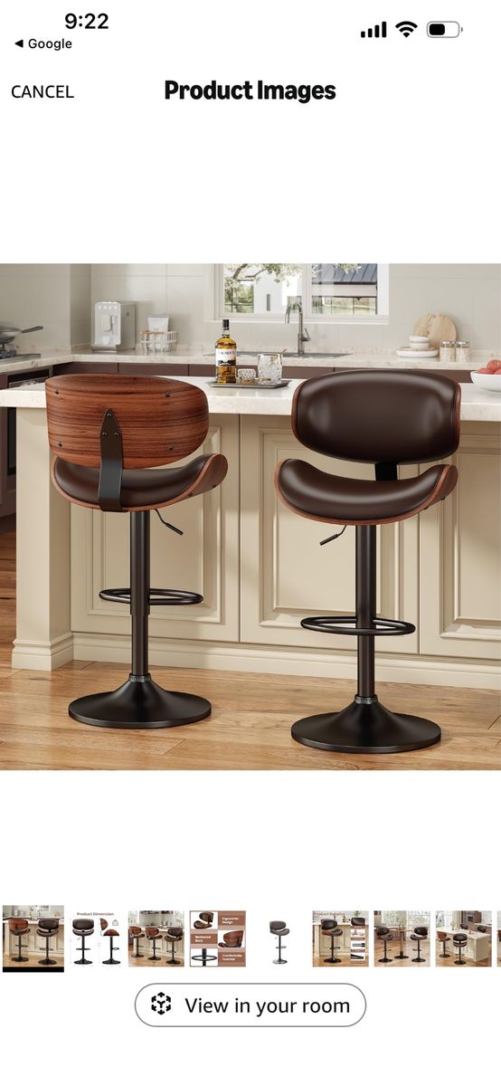 YaFiti Adjustable Bentwood Swivel Bar Stools Set of 2, Brown