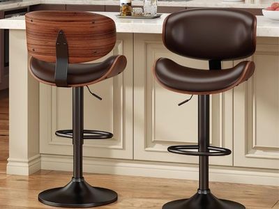 YaFiti Adjustable Bentwood Swivel Bar Stools Set of 2, Brown