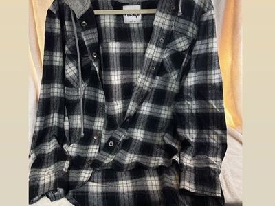 Black White Plaid Flannel Button Up