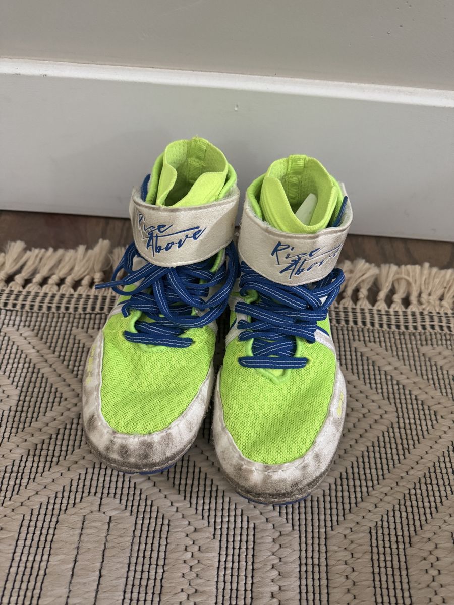 King Spec Rise Above Wrestling Shoes - Neon Green & Blue - Youth Size 13