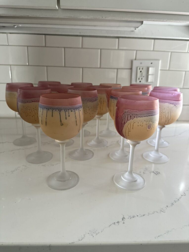 15 Hand Painted Glass Goblets From Hebron Israel