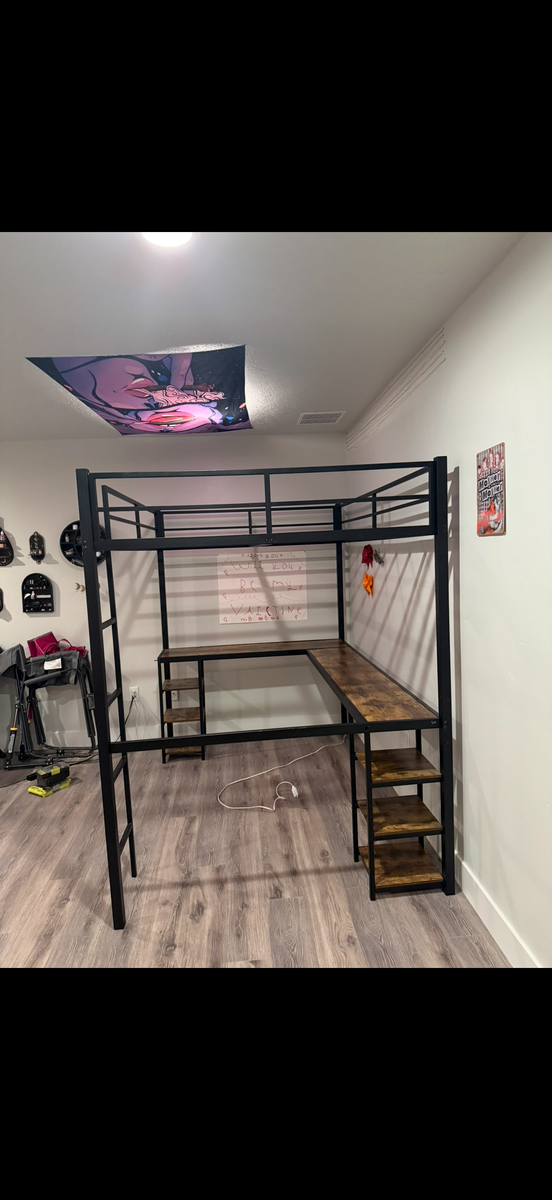 Full size loft bed with wrap around desk