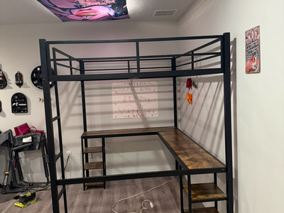 Full size loft bed with wrap around desk
