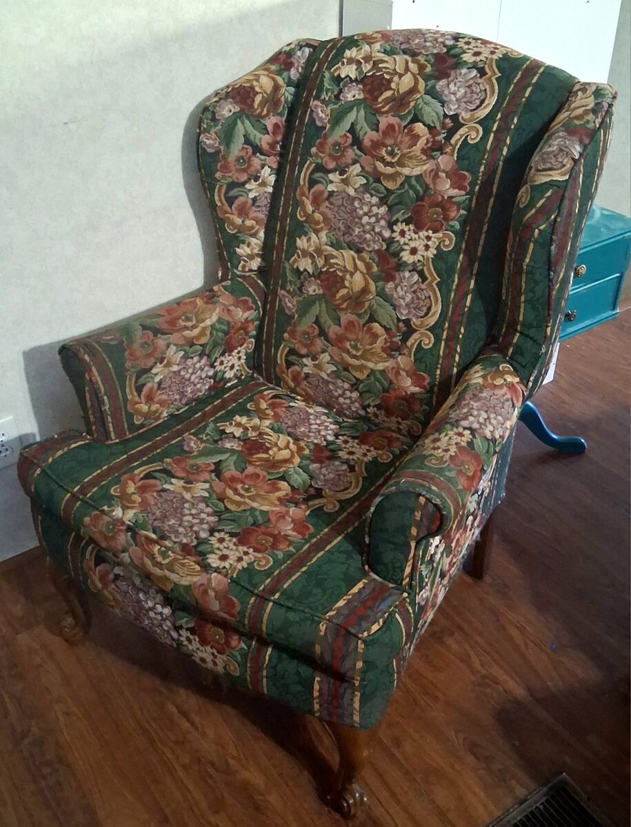 Walnut Wingback Chair covered with Needlework, 190