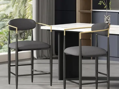 Christopher Knight Home® - Counter Stools Set Of 2 - Modern Charcoal Fabric With Black & Gold Iron Frames