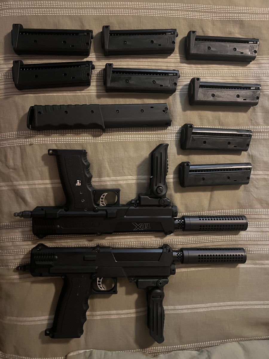 Tippmann TiPX Trufeed Paintball Markers with Mags and Case - Used