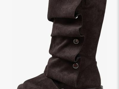 Women's Chocolate Suede Mid-Calf Slouchy Platform Boots with Chunky Stacked Heel, US Size 11